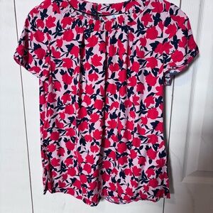 Boden Red and Navy Floral Blouse Size 4